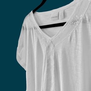 Chico's Sequin Trim V-Neck High/Low Tunic - Size 2 (L)